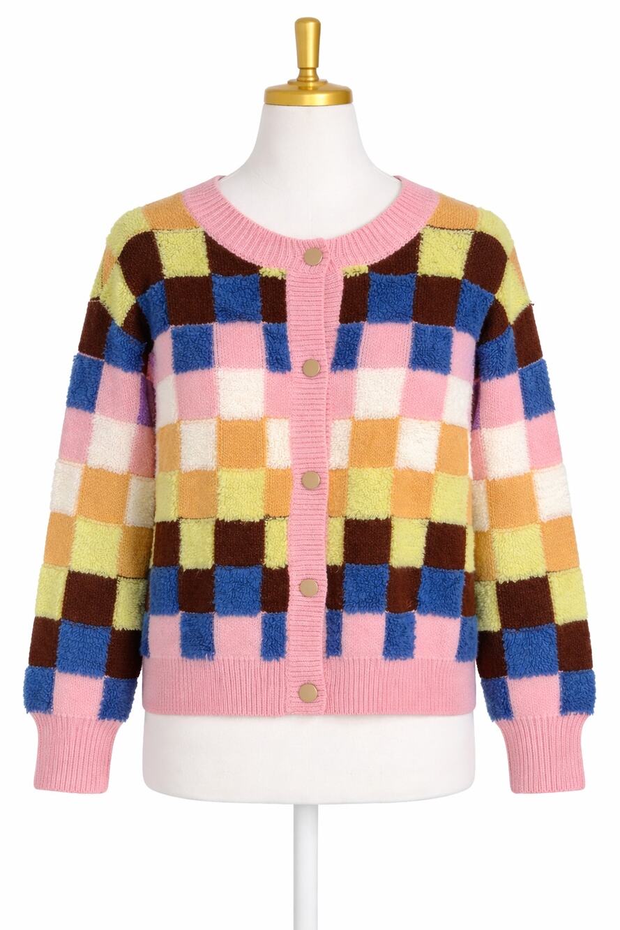 Patchwork Cardigan Sweater Womens Size S Grannycore Knit Colorful Kitsch 80s Y2K